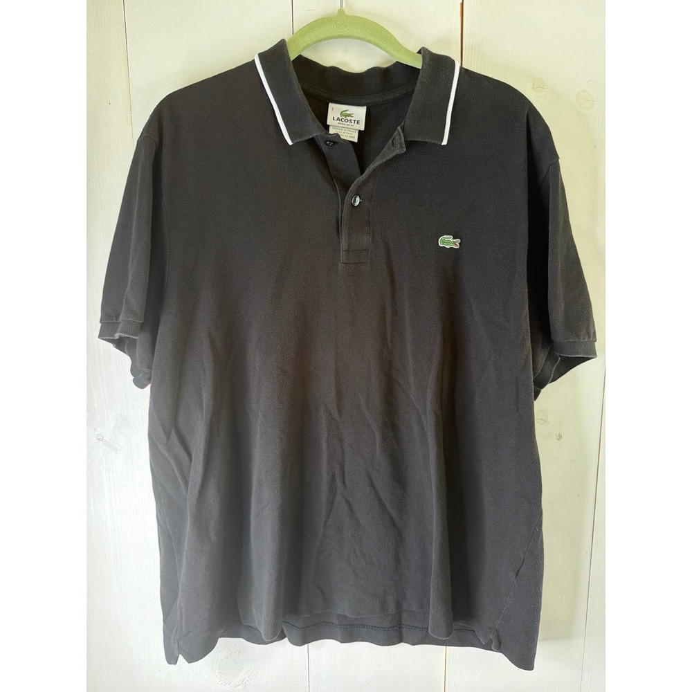 Lacoste Mens Size 7 XXL Black Cotton Pique Tipped Polo Shirt
